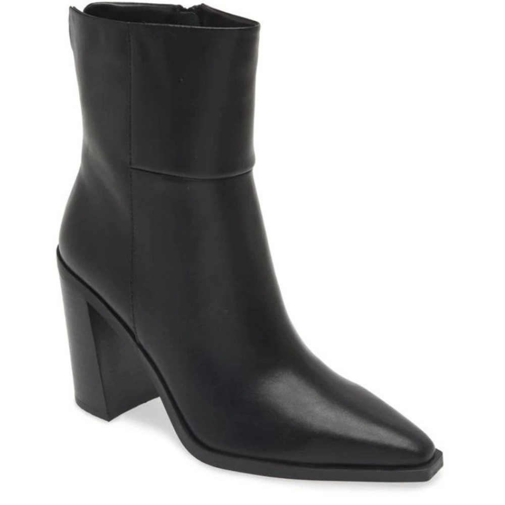 Steve Madden Size 11 Black‎ Leather Pointed Snip Ankle Boots NEW Block Heel $259